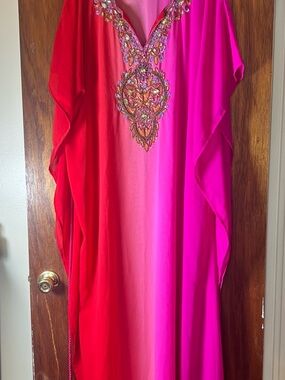 Studio EY Pink Ombre Embellished Indian Salwar Kameez Kaftan V Neck Size 1X/2X
